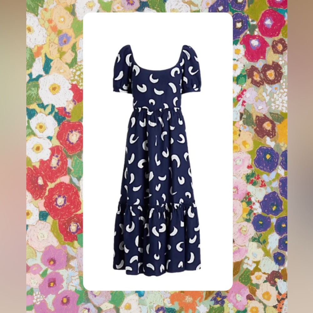 Ralph Lauren Navy Blue Midi Dress with White Crescent Print